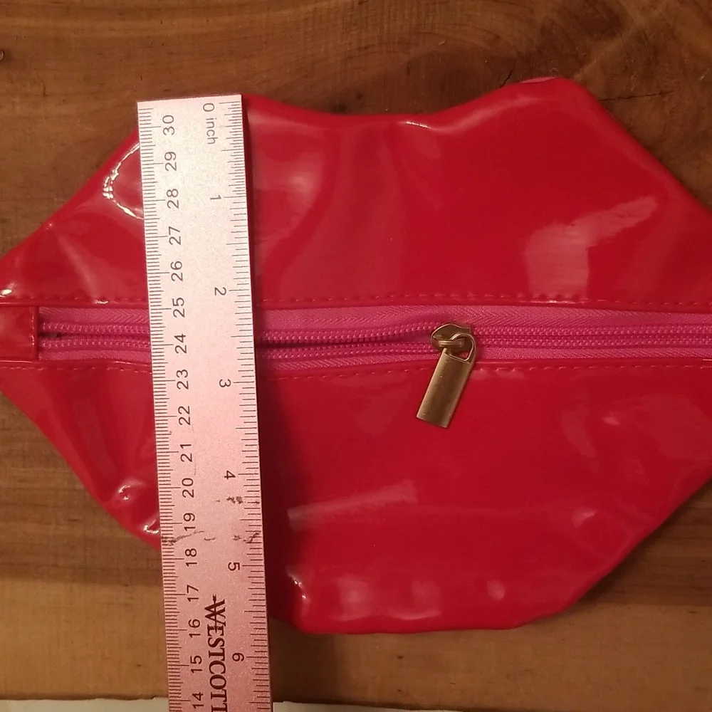 Macy's Red & Pink Zippered Lips Cosmetics Bag